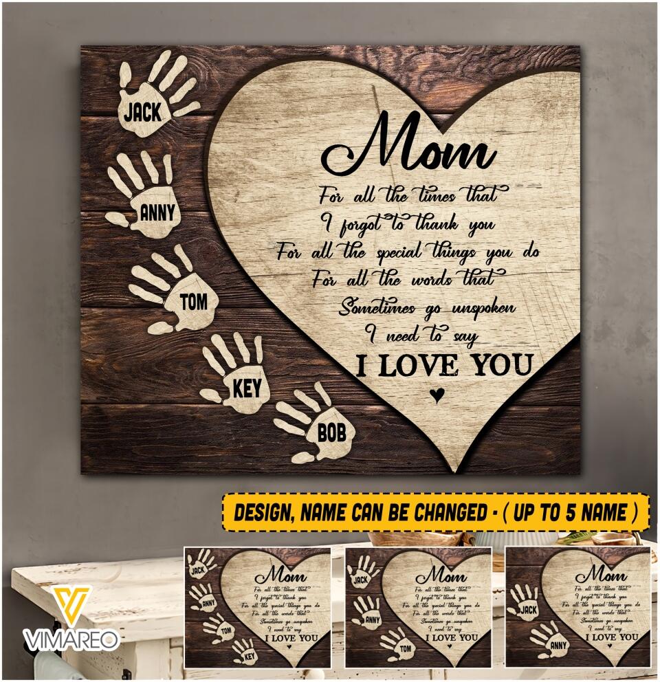 PERSONALIZED MOM I LOVE YOU KID NAME CANVAS QTVQ0903