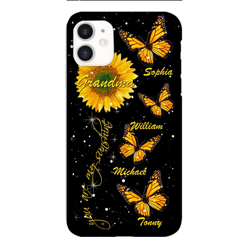 PERSONALIZED GRANDMA SUNFLOWER KID BUTTERFLY DRAGONFLY PHONECASE QTVQ1903