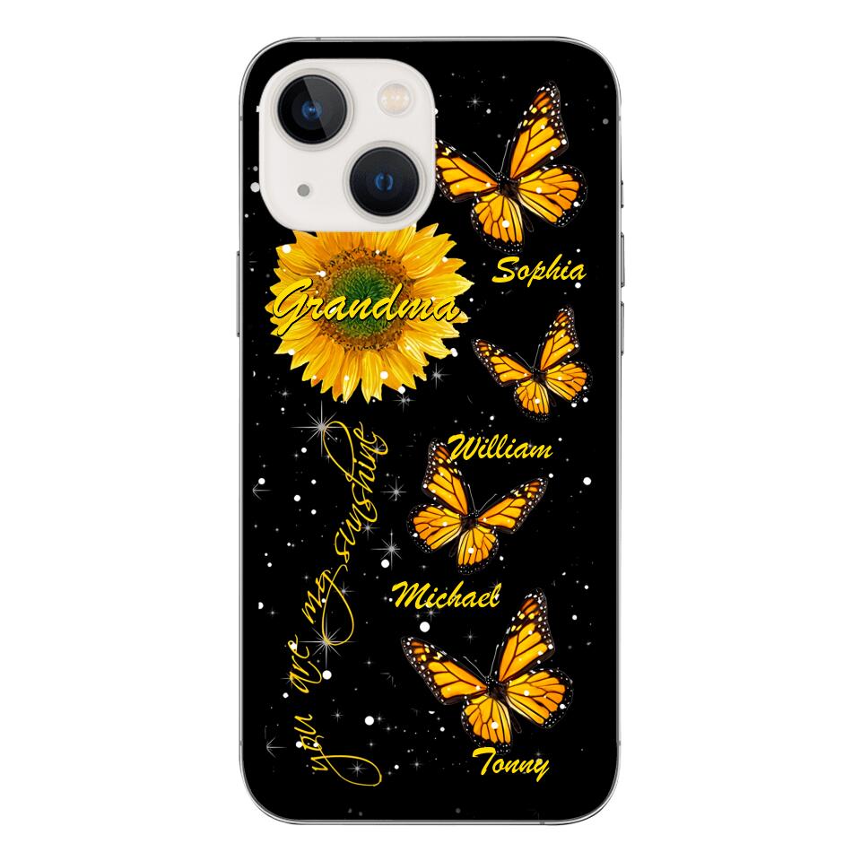 PERSONALIZED GRANDMA SUNFLOWER KID BUTTERFLY DRAGONFLY PHONECASE QTVQ1903