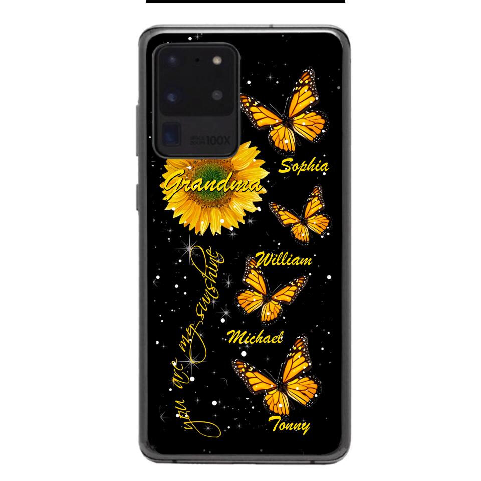 PERSONALIZED GRANDMA SUNFLOWER KID BUTTERFLY DRAGONFLY PHONECASE QTVQ1903