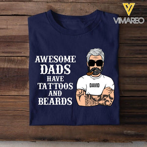 PERSONALIZED AWESOME DADS HAVE TATTOOS AND BEARDS TSHIRT QTHC2203