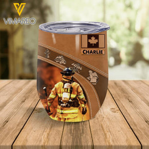 Personalized Canadian Firefighter Wine Tumbler Printed 22MAR-QH22