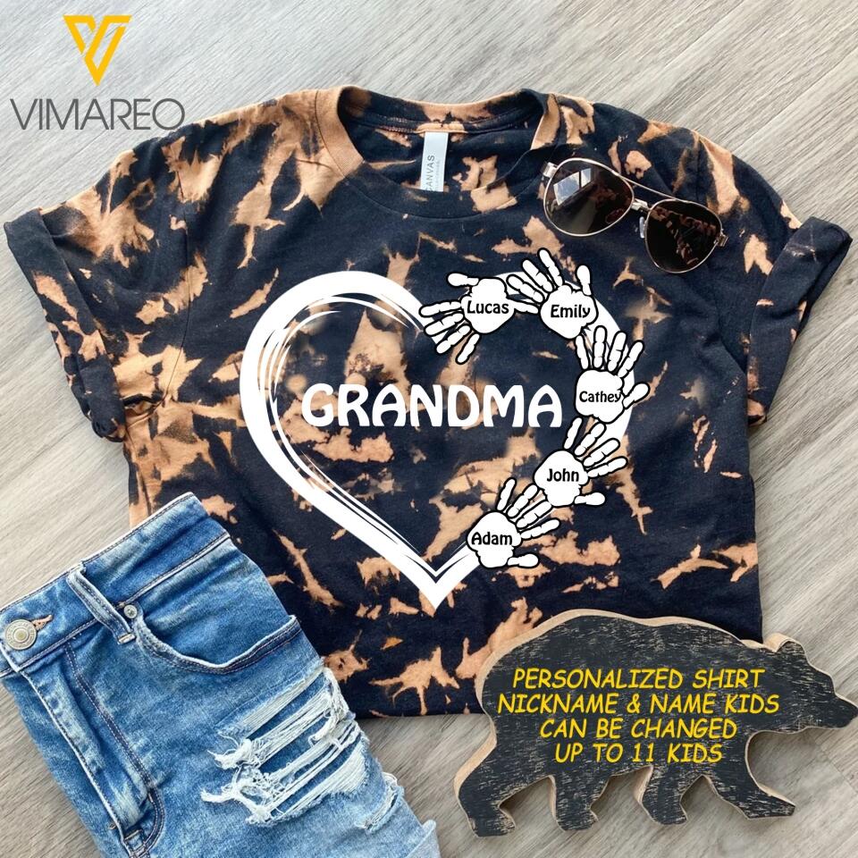 PERSONALIZED GRANDMA KID NAME HEARTTIE DYE TSHIRT QTDT2203