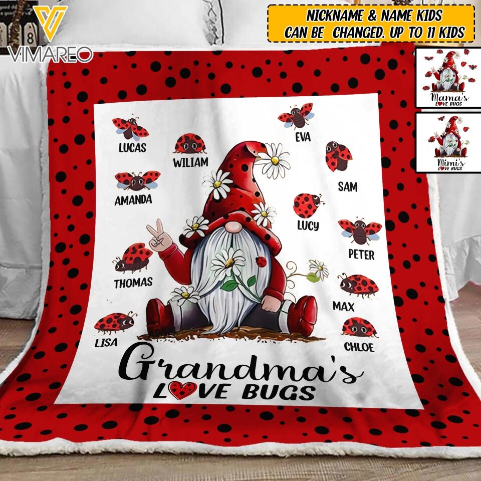 Personalized Grandma's Love Bugs Sherpa Blanket Printed 22MAR-LN30