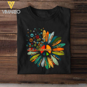 Personalized Grandma Hippie Sunflower With Kid Name Tshirt QTHC0104