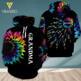 PERSONALIZED GRANDMA WITH KID NAME TIE DYE SUNFLOWER HOODIE 3D PRINTED QTDT1404