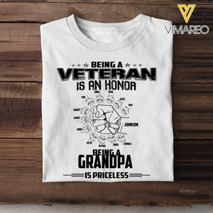 PERSONALIZED BEING A VETERAN IS AN HONOR BEING A GRANDPA IS PRICELESS TSHIRT QTVQ1404