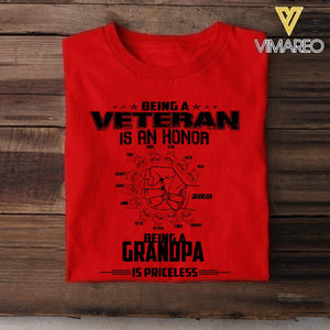 PERSONALIZED BEING A VETERAN IS AN HONOR BEING A GRANDPA IS PRICELESS TSHIRT QTVQ1404