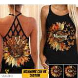 PERSONALIZED MOMMY GRANDMA SUNFLOWER BUTTERFLY CRISS CROSS TANK QTVQ1504