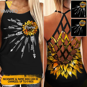 PERSONALIZED MOMMY WITH KID NAME SUNFLOWER CRISS CROSS TANK QTDT1504