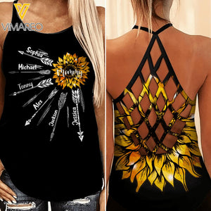 PERSONALIZED MOMMY WITH KID NAME SUNFLOWER CRISS CROSS TANK QTDT1504