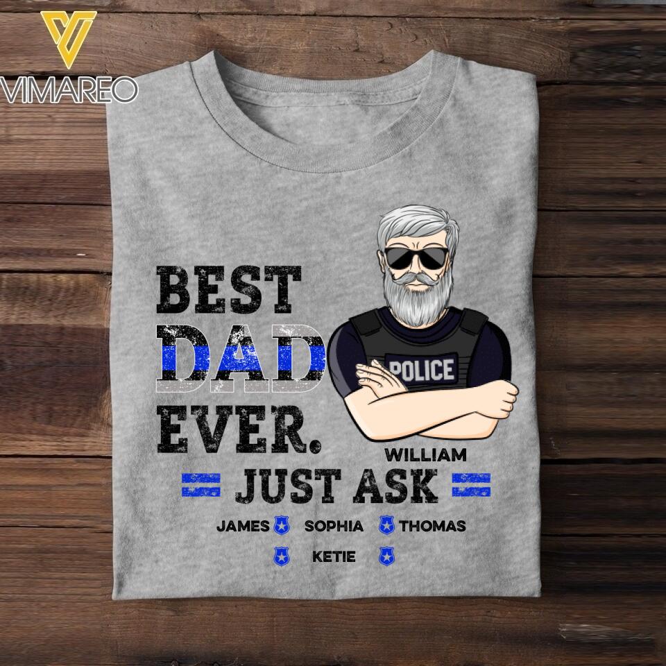 Personalized Best Dad Ever Thin Blue Line Tshirt Printed 22APR-DT16