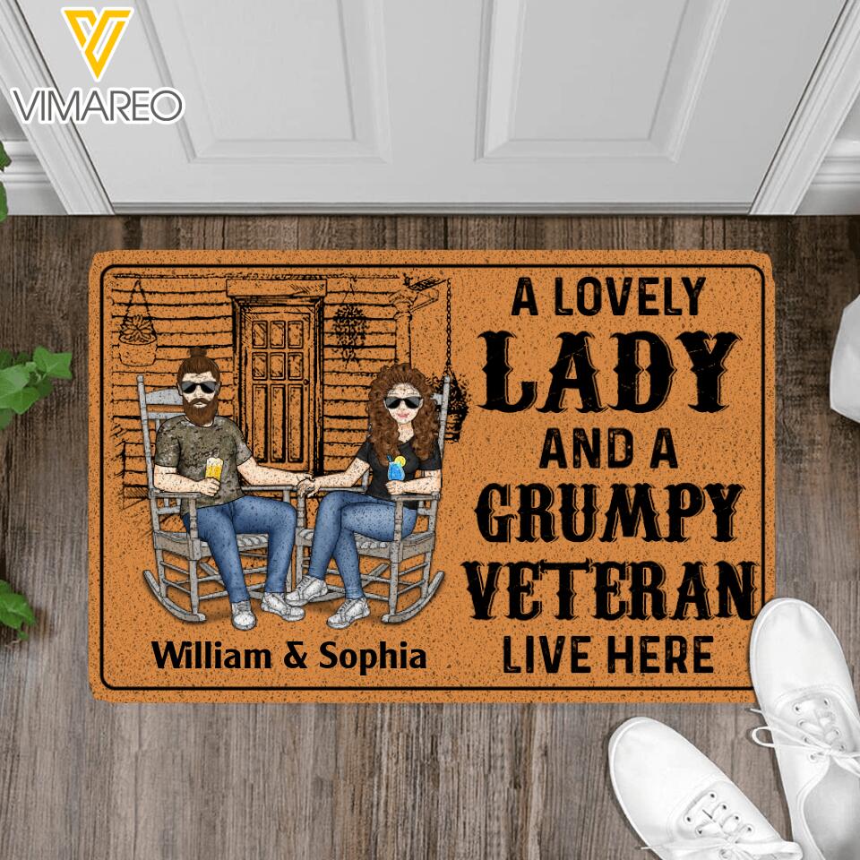 PERSONALIZED A LOVELY LADY AND A GRUMPY VETERAN LIVE HERE DOORMAT QTDT1804