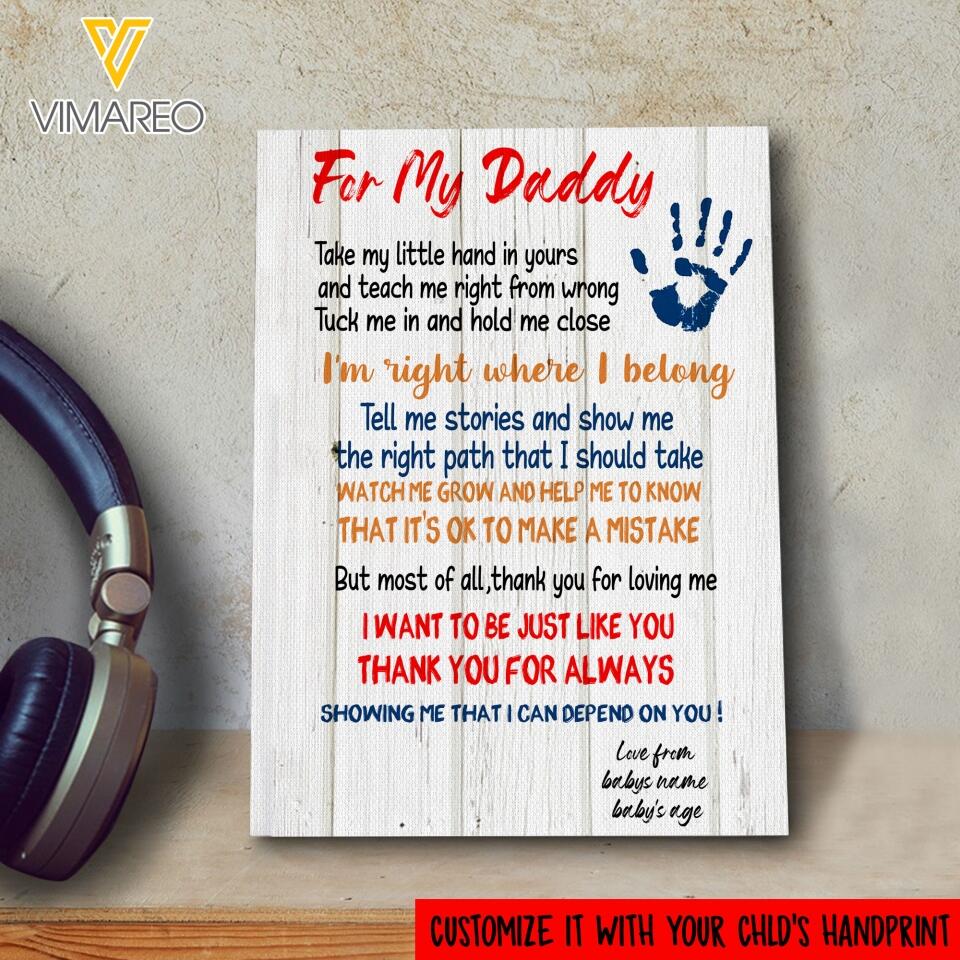 PERSONALIZED FOR MY DADDY WITH BABY HANDPRINT CANVAS PRINTED QTTN2004