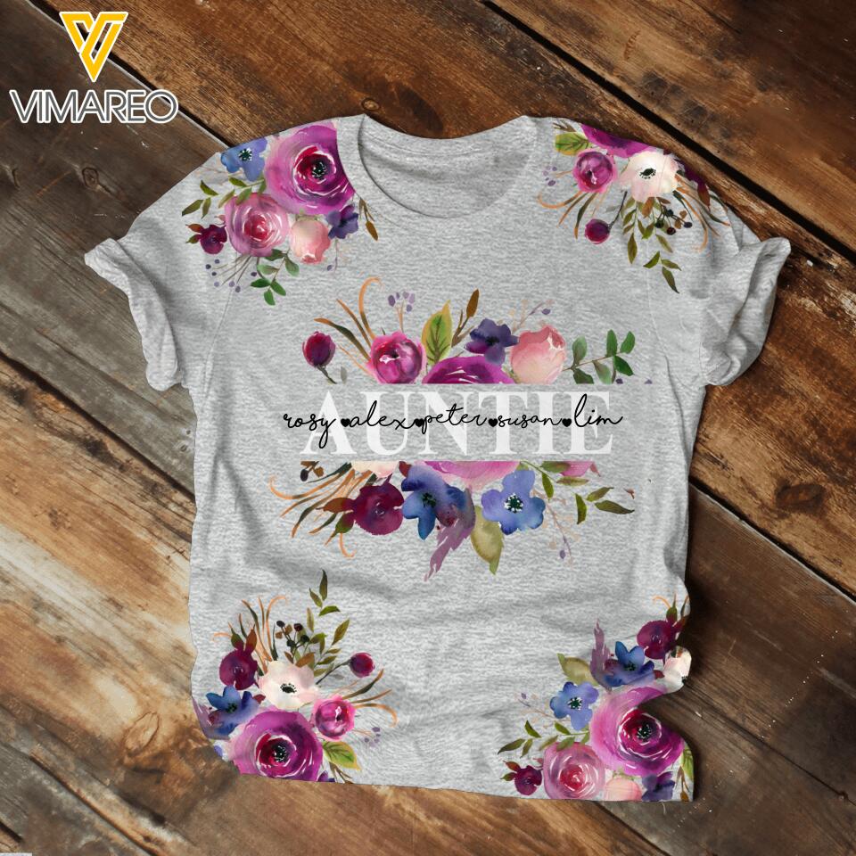 PERSONALIZED MOM OR AUNTIE KID NAME FLOWER TSHIRT QTDT2204