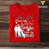 PERSONALIZED JUNE GIRL STEPPING INTO MY BIRTHDAY LIKE A BOSS TSHIRT QTDT2904