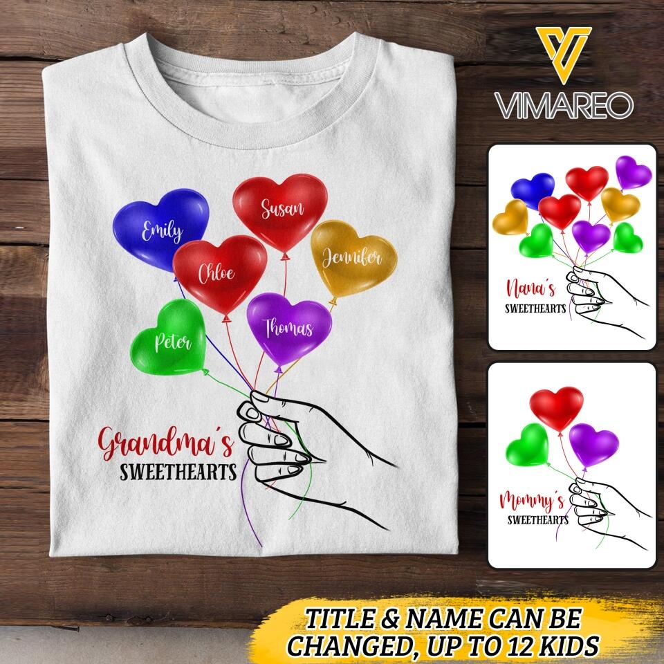 PERSONALIZED GRANDMA'S SWEETHEARTS KID NAME TSHIRT QTDT0505