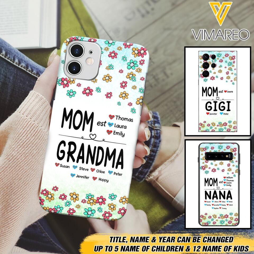 PERSONALIZED MOM GRANDMA KID NAME WITH YEAR OF BIRTH PHONECASE QTDT0605