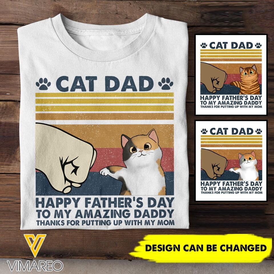 PERSONALIZED CAT DAD HAPPY FATHER'S DAY HUMAN SERVANT CAT TSHIRT QTHC0705