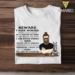 PERSONALIZED BEWARE I RIDE HORSES TSHIRT NQTN0905