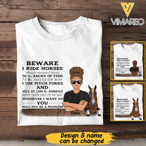 PERSONALIZED BEWARE I RIDE HORSES TSHIRT NQTN0905