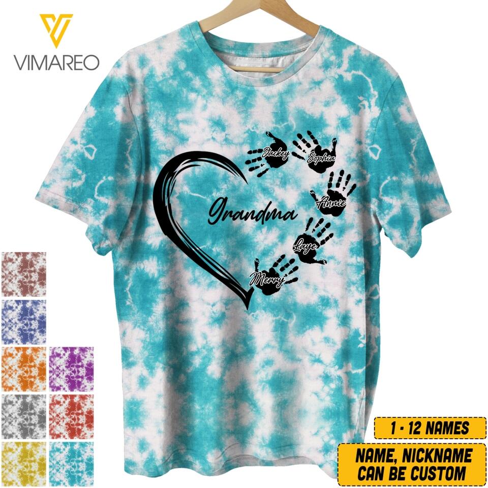 PERSONALIZED GRANDMA KID NAME TIE DYE TSHIRT QTVQ1205