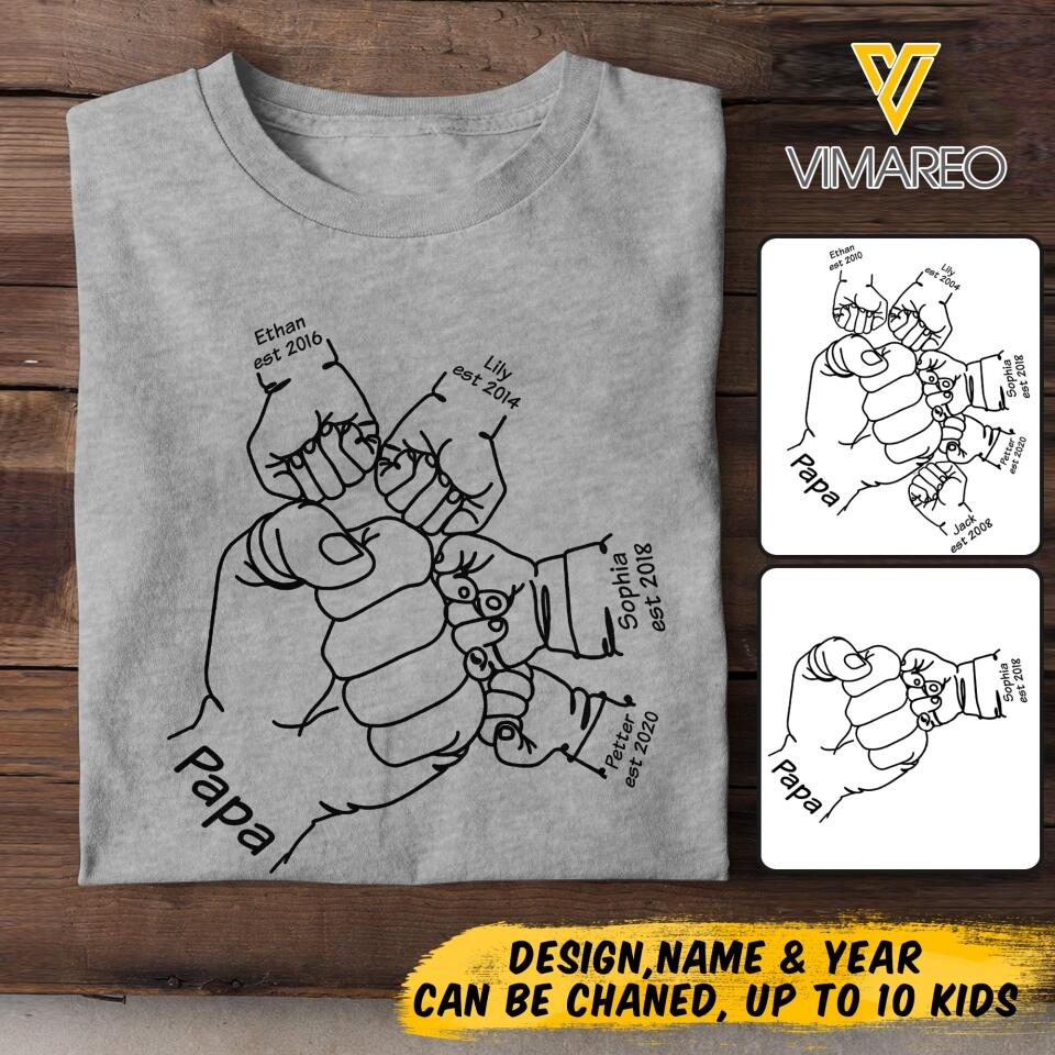 PERSONALIZED PAPA KID NAME HAND TSHIRT QTTN1905