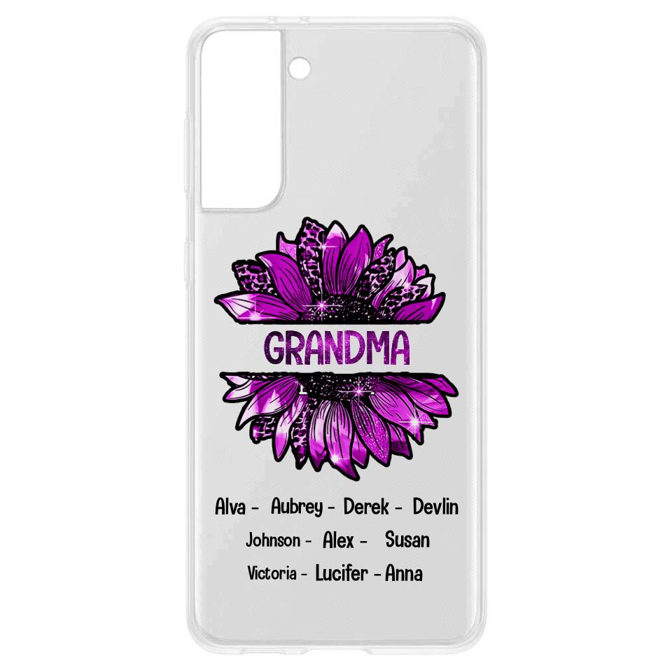 PERSONALIZED GRANDMA KID NAME SUNFLOWER SILICON PHONECASE QTTN2105