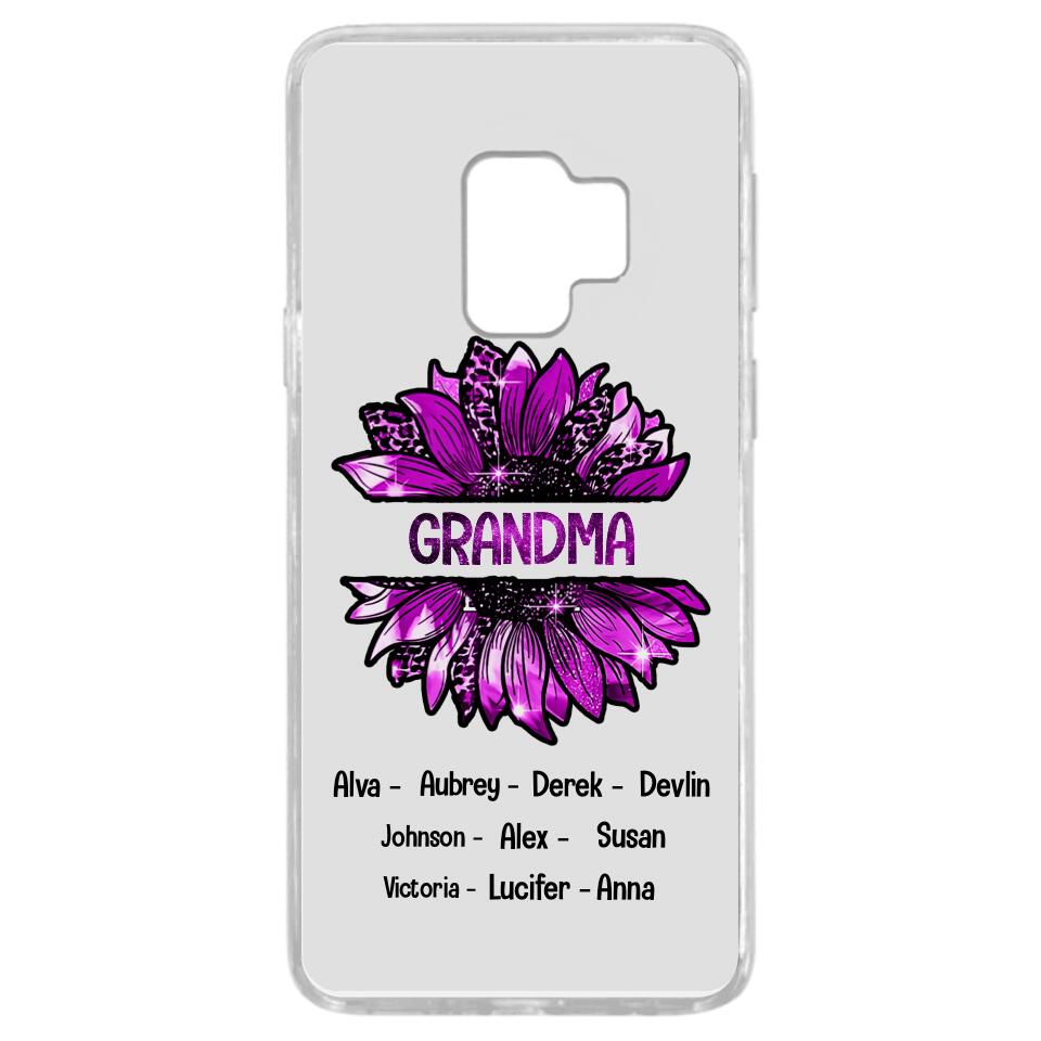 PERSONALIZED GRANDMA KID NAME SUNFLOWER SILICON PHONECASE QTTN2105