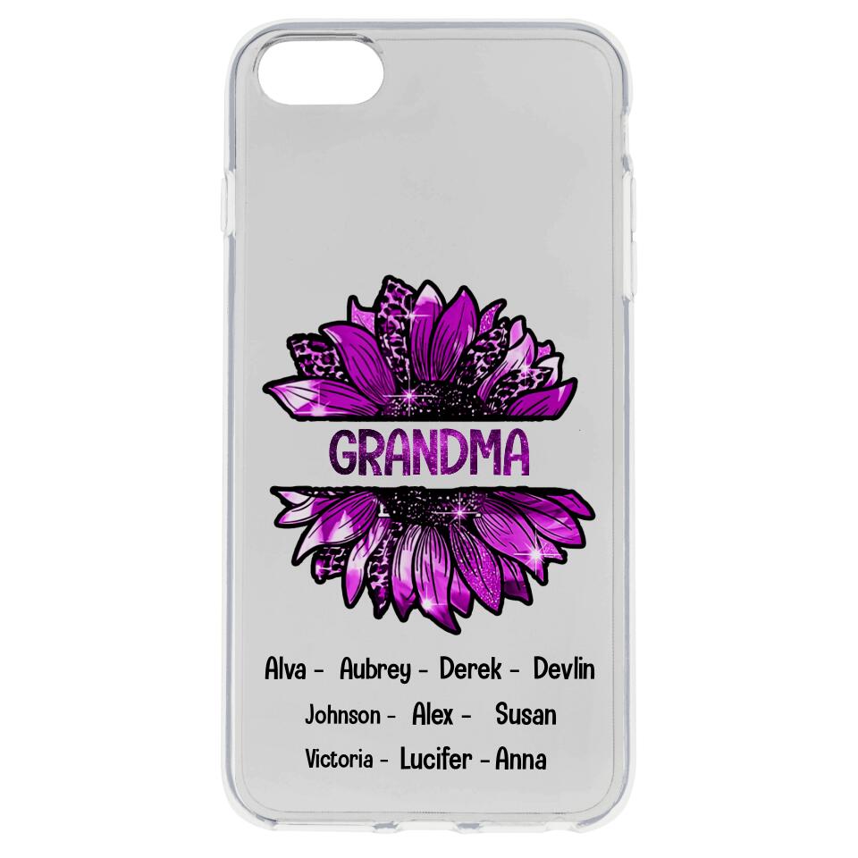 PERSONALIZED GRANDMA KID NAME SUNFLOWER SILICON PHONECASE QTTN2105