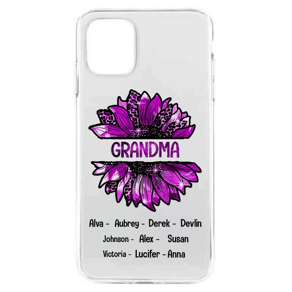 PERSONALIZED GRANDMA KID NAME SUNFLOWER SILICON PHONECASE QTTN2105