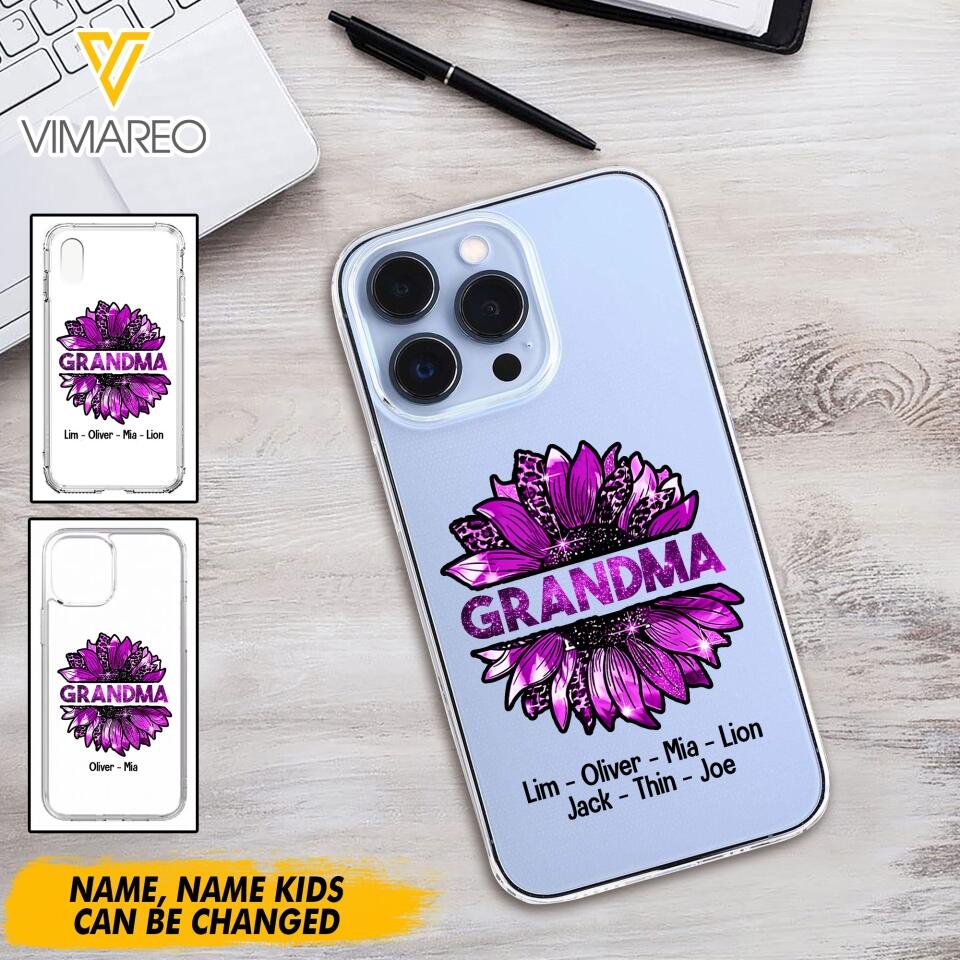 PERSONALIZED GRANDMA KID NAME SUNFLOWER SILICON PHONECASE QTTN2105