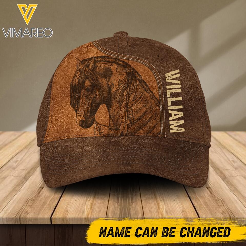 Personalized Horses Lovers Leather Printed Cap 2105DT