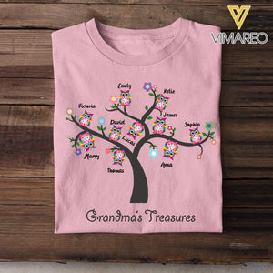 Personalized Grandma's Treasures kid Name Owl Tshirt Printed NQHC2705