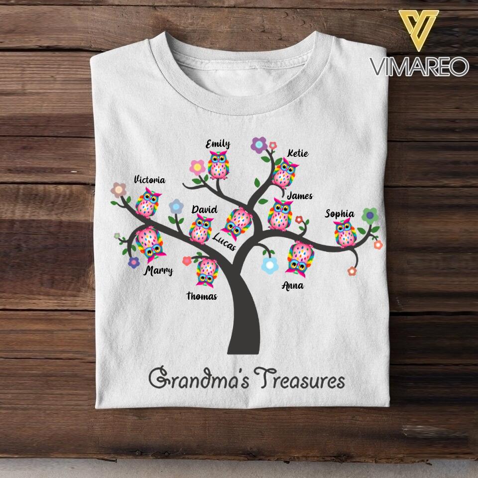 Personalized Grandma's Treasures kid Name Owl Tshirt Printed NQHC2705