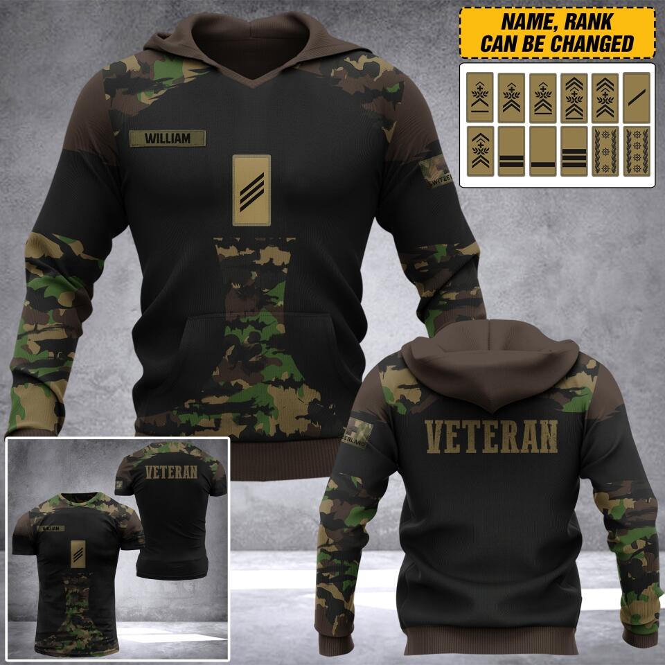 Personalized Switzerland Veteran Camo Tshirt or Hoodie 3D Printed QTDT0206