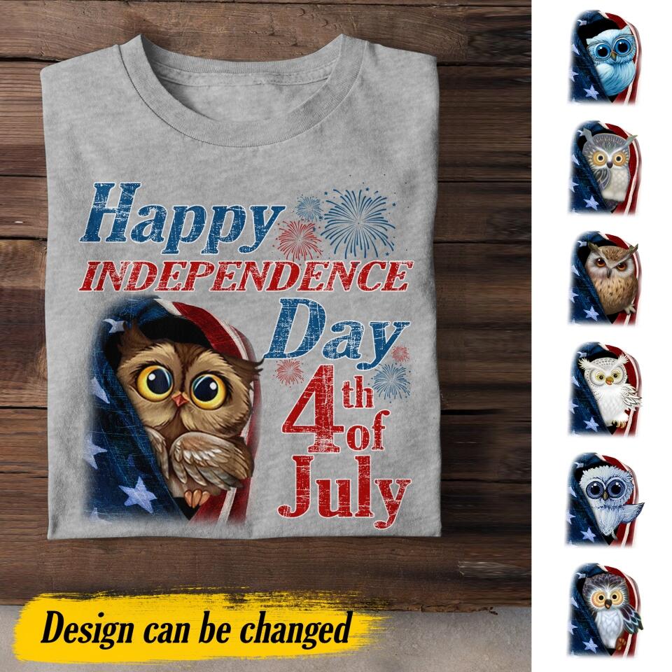 Personalized Owl Happy Independence Day Us Flag  Tshirt Printed NQDT0806