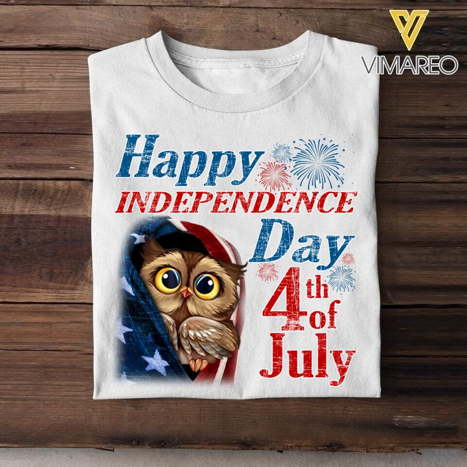 Personalized Owl Happy Independence Day Us Flag  Tshirt Printed NQDT0806