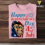 Personalized Owl Happy Independence Day Us Flag  Tshirt Printed NQDT0806