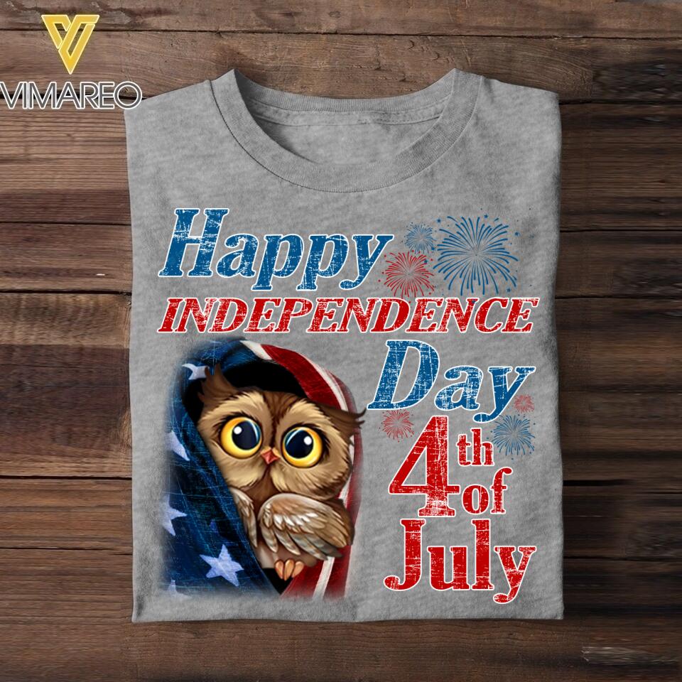 Personalized Owl Happy Independence Day Us Flag  Tshirt Printed NQDT0806