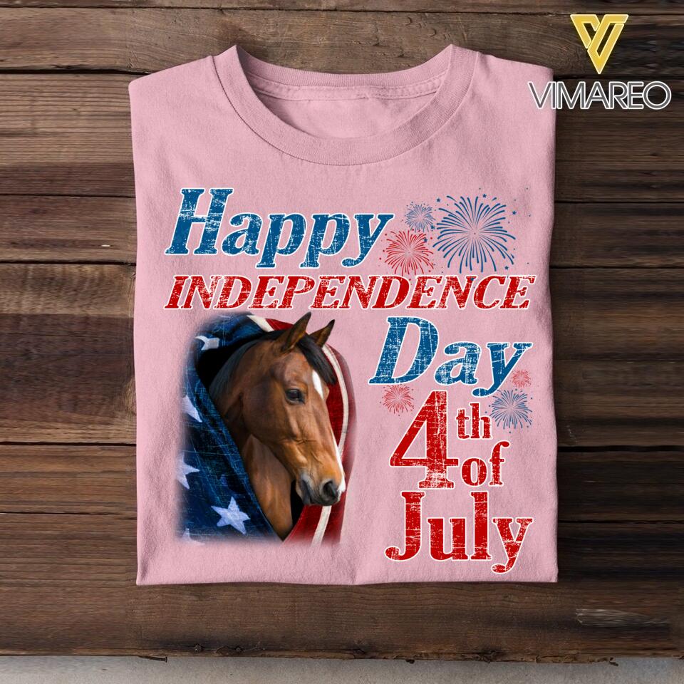 Personalized Horse Happy Independence Day Us Flag Tshirt Printed NQDT0806 copy