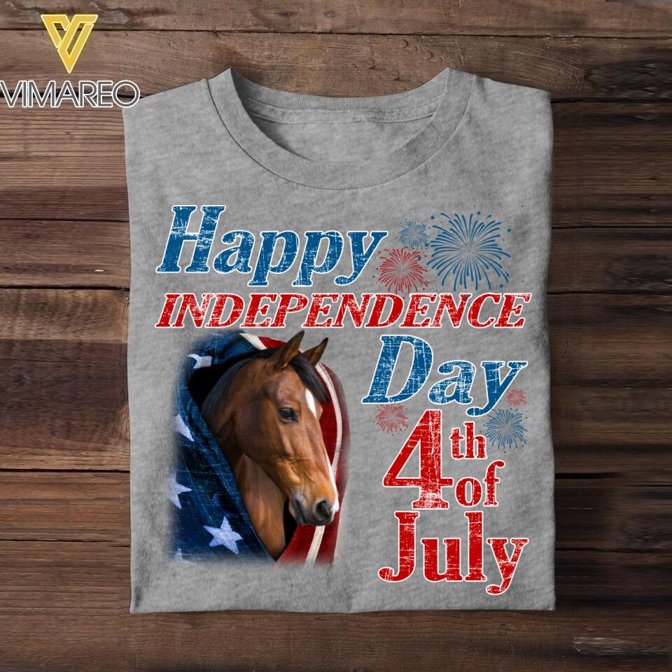 Personalized Horse Happy Independence Day Us Flag Tshirt Printed NQDT0806 copy