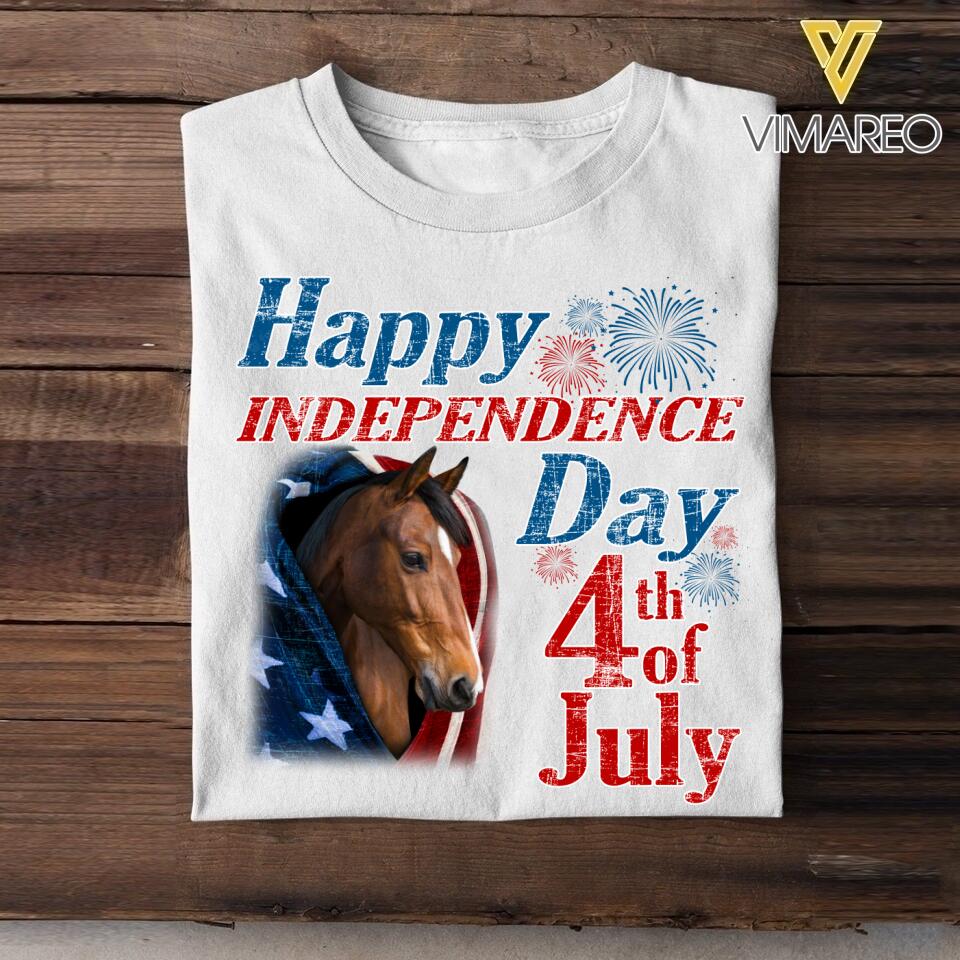 Personalized Horse Happy Independence Day Us Flag Tshirt Printed NQDT0806 copy