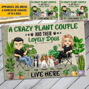 Personalized Crazy Plant Couple And Dogs Doormat NQDT0806