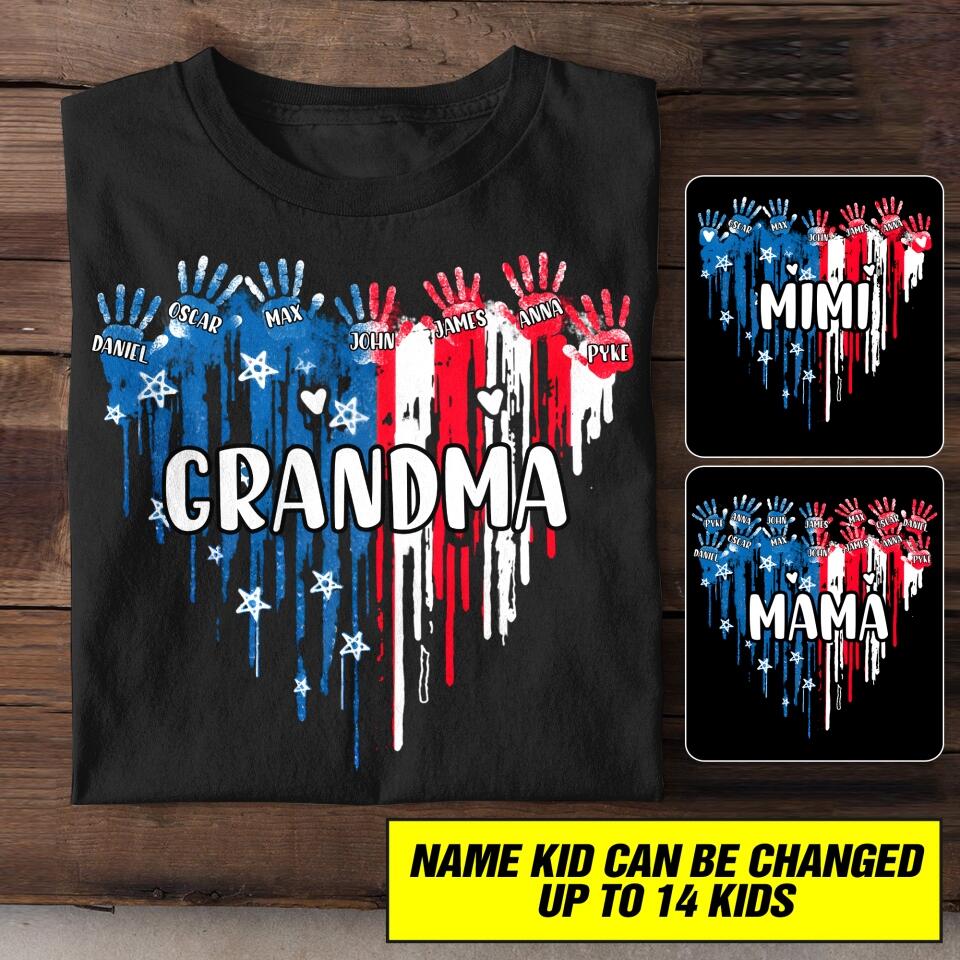 Personalized Grandma Kid Flag Independence Day Tshirt Mother's Day Gifts 22JUL-DT13