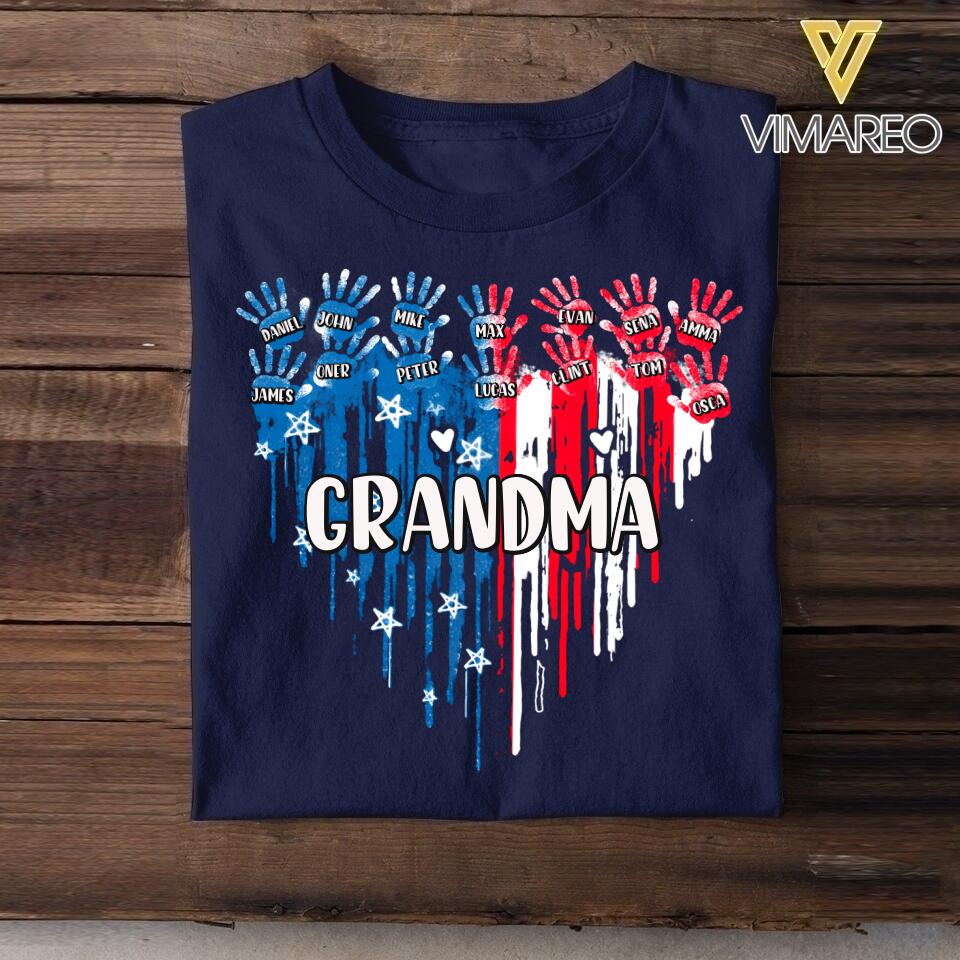 Personalized Grandma Kid Flag Independence Day Tshirt Mother's Day Gifts 22JUL-DT13