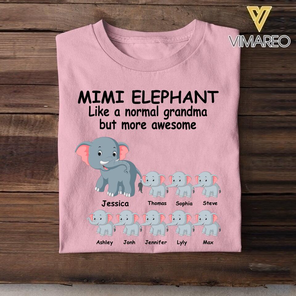 Personalized Grandma Elephant Kid Name Tshirt Printed NQDT1506