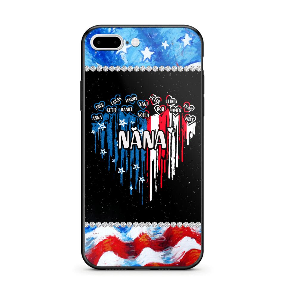 Personalized Grandma Nana Flag Heart Independence Day Phone Case Printed 04-Jul