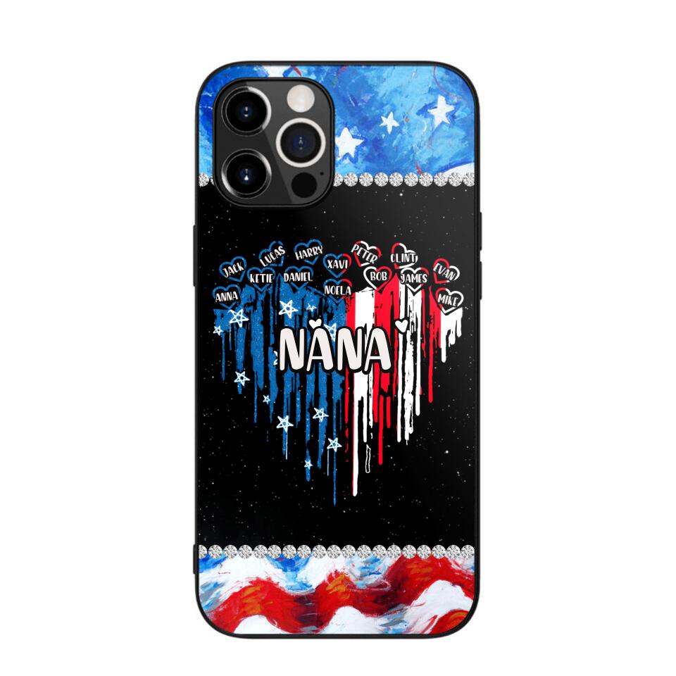 Personalized Grandma Nana Flag Heart Independence Day Phone Case Printed 04-Jul