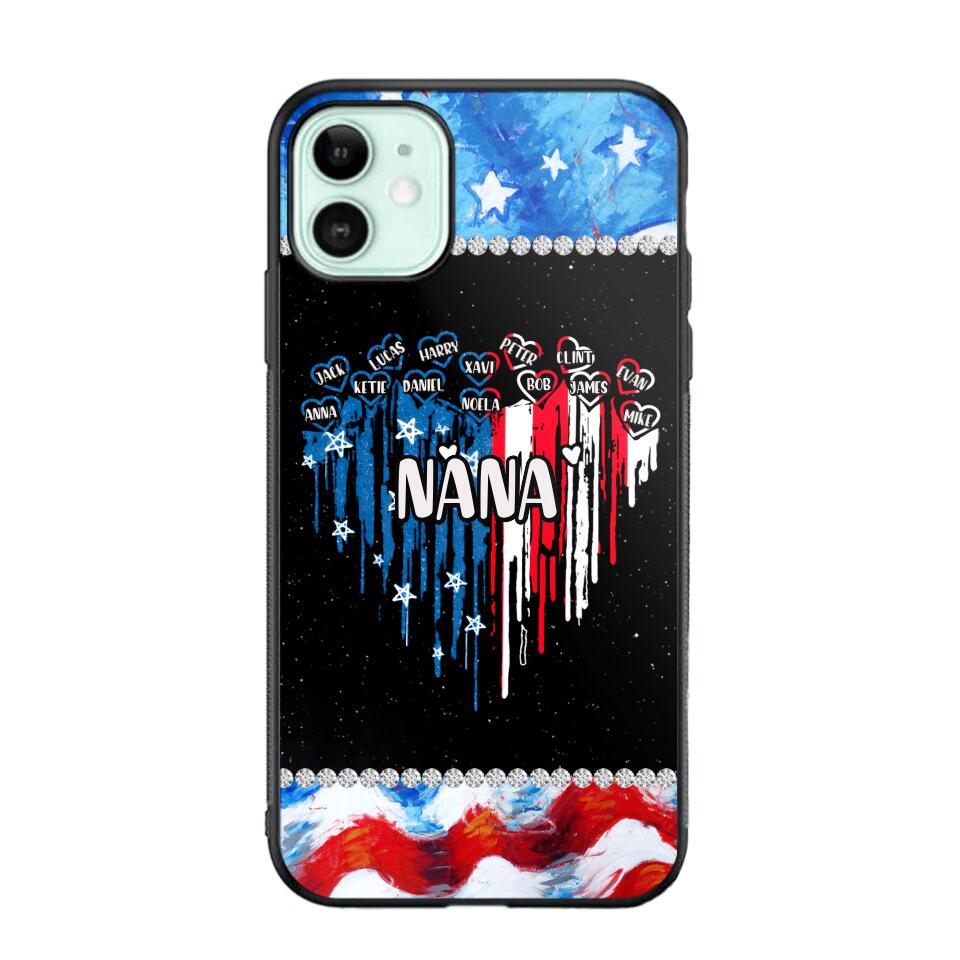 Personalized Grandma Nana Flag Heart Independence Day Phone Case Printed 04-Jul